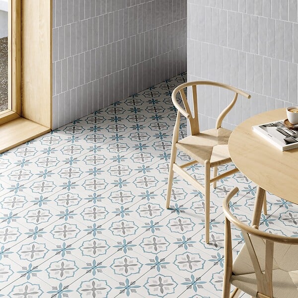 RO'MA NATURE - Carrelage effet Carreau ciment Moralis Bleu 22,3x22,3x0,9 cm Ventoril - Sol et mur intérieur (vendu par carton de 0,65 m²) - large