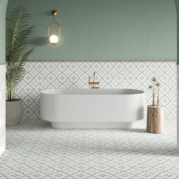 RO'MA NATURE - Carrelage effet Carreau ciment Azoria Vert 22,3x22,3x0,9 cm Ventoril - Sol et mur intérieur (vendu par carton de 0,65 m²) - large