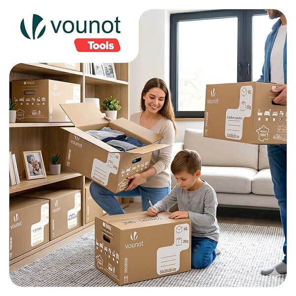 VOUNOT - Lot de 20 cartons de demenagement stockage 45L 50x30x30cm - large