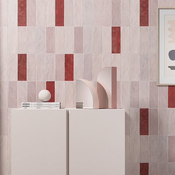 RO'MA NATURE - Carrelage effet Zellige Rouge 20x6,5x0,85 cm Mat Serinor - Mur intérieur (vendu par carton de 0,5 m²) - large