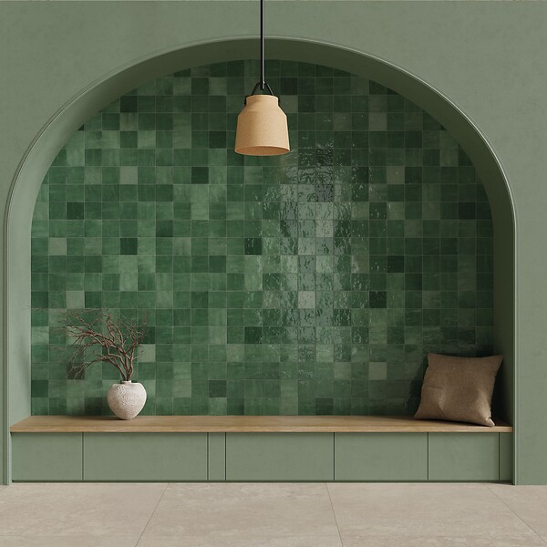 RO'MA NATURE - Carrelage effet Zellige Vert Profond 10,7x10,7x0,85 cm Samorel - Mur intérieur (vendu par carton de 0,5 m²) - large