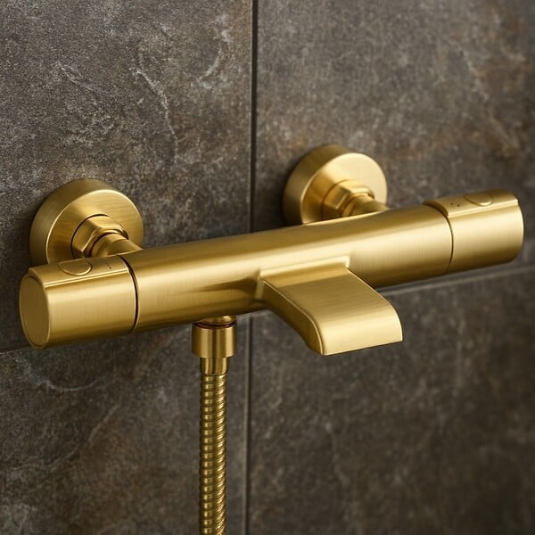 ESSEBAGNO - Carra mitigeur bain-douche thermostatique or brossé - large