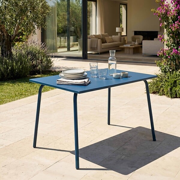 OVIALA - Table de jardin en acier 6 places 120 cm bleu pacific - Palavas - large