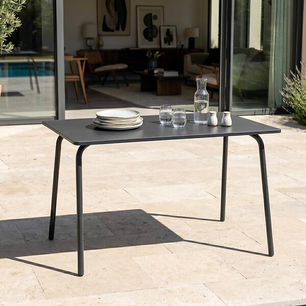 OVIALA - Table de jardin en acier 6 places 120 cm gris - Palavas - large
