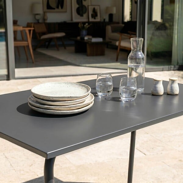 OVIALA - Table de jardin en acier 6 places 120 cm gris - Palavas - large