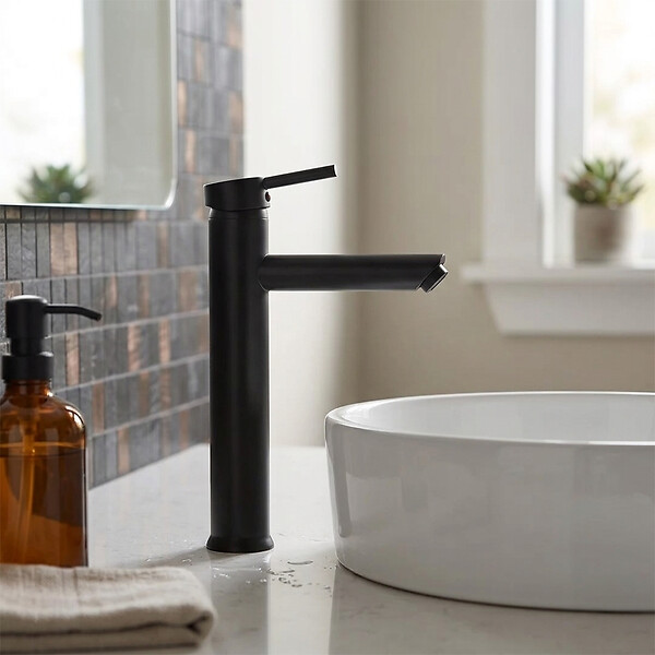 KIAMAMI VALENTINA - Mélangeur Haut Bec Pour Évier De Salle De Bain Noir Mat | Fassa - large