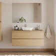 COSYNEO - Meuble de salle de bain 120cm avec plateau et vasque à poser arrondie - 2 tiroirs - nebraska (chêne clair) - IDA - vignette