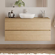 COSYNEO - Meuble de salle de bain 120cm avec plateau et vasque à poser arrondie - 2 tiroirs - nebraska (chêne clair) - IDA - vignette