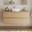 COSYNEO - Meuble de salle de bain 120cm avec plateau et vasque à poser ronde - 2 tiroirs - nebraska (chêne clair) - IDA - vignette