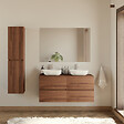 COSYNEO - Meuble de salle de bain 140cm avec plateau et 2 vasques à poser arrondies - 4 tiroirs - noyer (bois foncé) - IDA - vignette