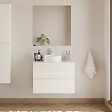 COSYNEO - Meuble de salle de bain 60cm avec plateau et vasque à poser ronde - 2 tiroirs - blanc brillant - IDA - vignette