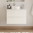 COSYNEO - Meuble de salle de bain 60cm avec plateau et vasque à poser ronde - 2 tiroirs - blanc brillant - IDA - vignette