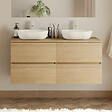 COSYNEO - Meuble de salle de bain 140cm avec plateau et 2 vasques à poser arrondies - 4 tiroirs - nebraska (chêne clair) - IDA - vignette