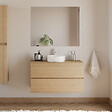 COSYNEO - Meuble de salle de bain 100cm avec plateau et vasque à poser ronde - 2 tiroirs - nebraska (chêne clair) - IDA - vignette