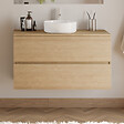COSYNEO - Meuble de salle de bain 100cm avec plateau et vasque à poser ronde - 2 tiroirs - nebraska (chêne clair) - IDA - vignette