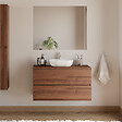 COSYNEO - Meuble de salle de bain 100cm avec plateau et vasque à poser arrondie - 2 tiroirs - noyer (bois foncé) - IDA - vignette