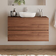 COSYNEO - Meuble de salle de bain 100cm avec plateau et vasque à poser arrondie - 2 tiroirs - noyer (bois foncé) - IDA - vignette