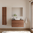 COSYNEO - Meuble de salle de bain 100cm avec plateau et vasque à poser arrondie - 2 tiroirs - noyer (bois foncé) - IDA - vignette