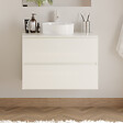 COSYNEO - Meuble de salle de bain 80cm avec plateau et vasque à poser ronde - 2 tiroirs - sans miroir - blanc brillant - IDA - vignette