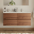 COSYNEO - Meuble de salle de bain 140cm double vasque - 4 tiroirs - sans miroir - noyer (bois foncé) - IDA - vignette