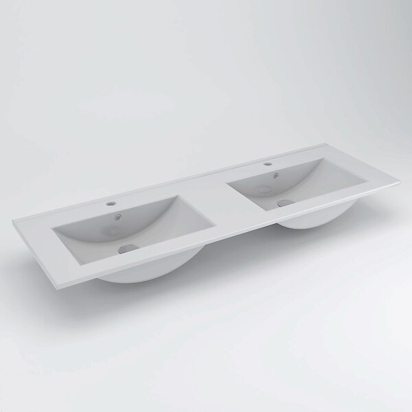 COSYNEO - Meuble de salle de bain 140cm double vasque - 4 tiroirs - sans miroir - noyer (bois foncé) - IDA - large