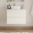 COSYNEO - Meuble de salle de bain 60cm avec plateau et vasque à poser arrondie - 2 tiroirs - sans miroir - blanc brillant - IDA - vignette