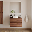 COSYNEO - Meuble de salle de bain 80cm avec plateau et vasque à poser ronde - 2 tiroirs - sans miroir - noyer (bois foncé) - IDA - vignette