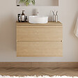 COSYNEO - Meuble de salle de bain 80cm avec plateau et vasque à poser ronde - 2 tiroirs - nebraska (chêne clair) - IDA - vignette