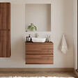 COSYNEO - Meuble de salle de bain 60cm avec plateau et vasque à poser arrondie - 2 tiroirs - noyer (bois foncé) - IDA - vignette