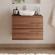 COSYNEO - Meuble de salle de bain 60cm avec plateau et vasque à poser arrondie - 2 tiroirs - noyer (bois foncé) - IDA - vignette