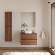COSYNEO - Meuble de salle de bain 80cm avec plateau et vasque à poser ronde - 2 tiroirs - noyer (bois foncé) - IDA - vignette