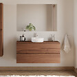 COSYNEO - Meuble de salle de bain 120cm avec plateau et vasque à poser ronde - 2 tiroirs - noyer (bois foncé) - IDA - vignette