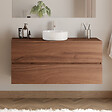 COSYNEO - Meuble de salle de bain 120cm avec plateau et vasque à poser ronde - 2 tiroirs - noyer (bois foncé) - IDA - vignette