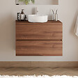 COSYNEO - Meuble de salle de bain 70cm avec plateau et vasque à poser ronde - 2 tiroirs - noyer (bois foncé) - IDA - vignette