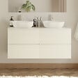 COSYNEO - Meuble de salle de bain 120cm avec plateau et 2 vasques à poser arrondies - 4 tiroirs - blanc brillant - IDA - vignette