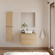 COSYNEO - Meuble de salle de bain 60cm avec plateau et vasque à poser arrondie - 2 tiroirs - nebraska (chêne clair) - IDA - vignette