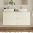 COSYNEO - Meuble de salle de bain 140cm avec plateau et 2 vasques à poser arrondies - 4 tiroirs - sans miroir - blanc brillant - IDA - vignette