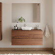 COSYNEO - Meuble de salle de bain 120cm avec plateau et vasque à poser arrondie - 2 tiroirs - noyer (bois foncé) - IDA - vignette