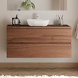 COSYNEO - Meuble de salle de bain 120cm avec plateau et vasque à poser arrondie - 2 tiroirs - noyer (bois foncé) - IDA - vignette