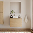 COSYNEO - Meuble de salle de bain 60cm avec plateau et vasque à poser ronde - 2 tiroirs - nebraska (chêne clair) - IDA - vignette