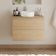 COSYNEO - Meuble de salle de bain 60cm avec plateau et vasque à poser ronde - 2 tiroirs - nebraska (chêne clair) - IDA - vignette