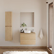 COSYNEO - Meuble de salle de bain 60cm avec plateau et vasque à poser ronde - 2 tiroirs - nebraska (chêne clair) - IDA - vignette