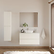COSYNEO - Meuble de salle de bain 100cm avec plateau et vasque à poser arrondie - 2 tiroirs - blanc brillant - IDA - vignette
