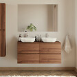 COSYNEO - Meuble de salle de bain 120cm avec plateau et 2 vasques à poser arrondies - 4 tiroirs - noyer (bois foncé) - IDA - vignette