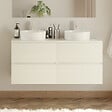 COSYNEO - Meuble de salle de bain 120cm avec plateau et 2 vasques à poser rondes - 4 tiroirs - blanc brillant - IDA - vignette