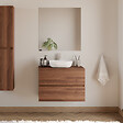 COSYNEO - Meuble de salle de bain 80cm avec plateau et vasque à poser arrondie - 2 tiroirs - noyer (bois foncé) - IDA - vignette