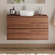 COSYNEO - Meuble de salle de bain 90cm avec plateau et vasque à poser ronde - 2 tiroirs - noyer (bois foncé) - IDA - vignette