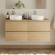 COSYNEO - Meuble de salle de bain 140cm avec plateau et 2 vasques à poser rondes - 4 tiroirs - sans miroir - nebraska (chêne clair) - IDA - vignette