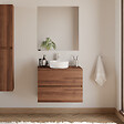 COSYNEO - Meuble de salle de bain 60cm avec plateau et vasque à poser ronde - 2 tiroirs - noyer (bois foncé) - IDA - vignette