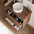 COSYNEO - Meuble de salle de bain 60cm avec plateau et vasque à poser ronde - 2 tiroirs - noyer (bois foncé) - IDA - vignette